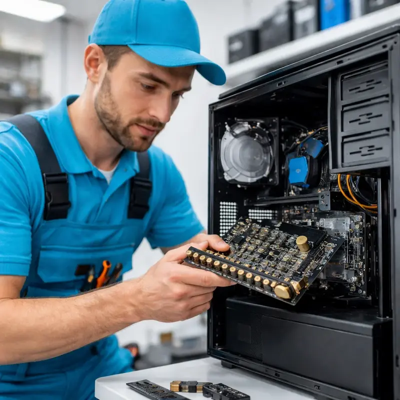 Мастер устанавливает звуковую карту на ПК в Серпухове